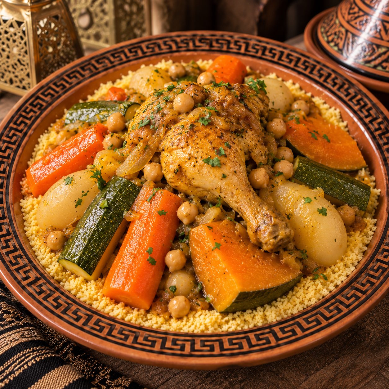 Couscous poulet et légumes, pois chiches