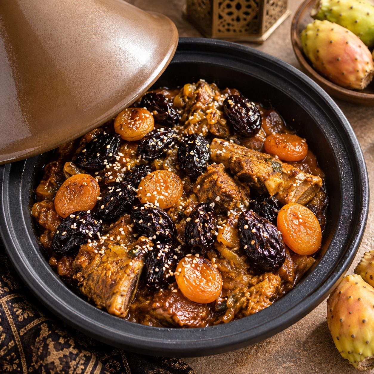 Tajine d'agneau aux pruneaux et abricots secs